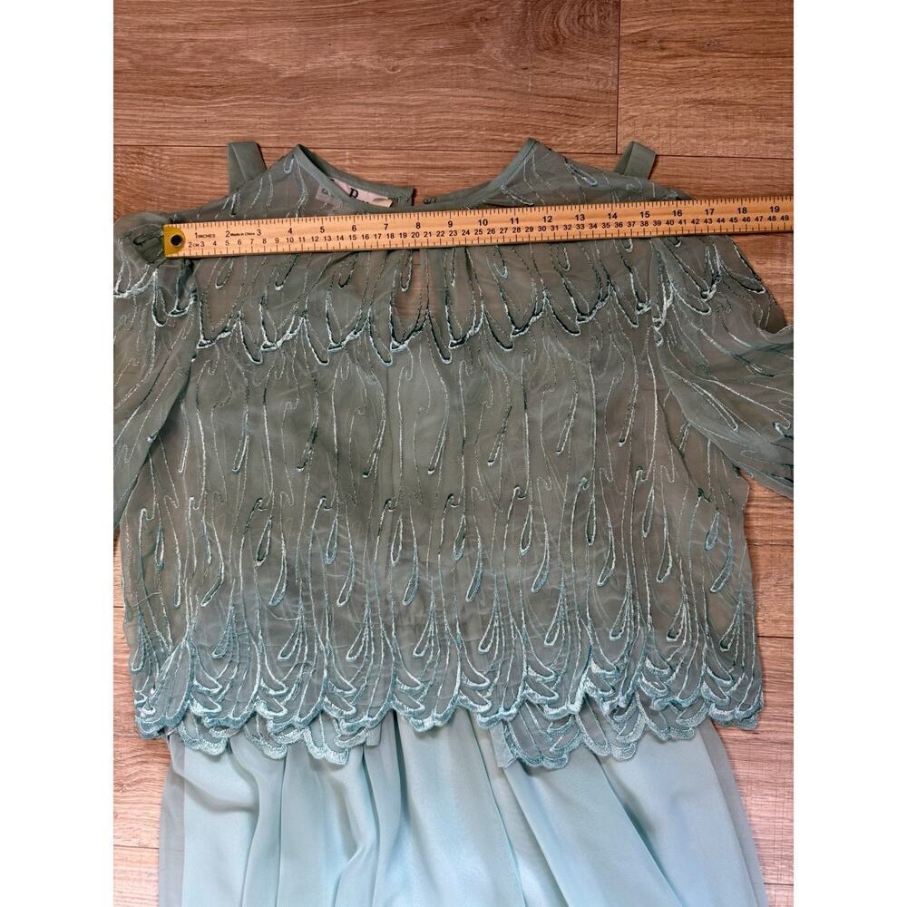 Jack Bryan Seafoam Chiffon Maxi Dress w/ Beaded Sheer Jacket – Size 10 - Picture 12 of 15